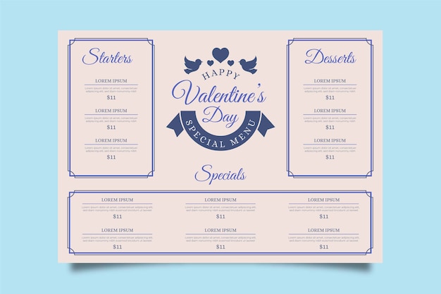 Vettore gratuito menu retrò di san valentino