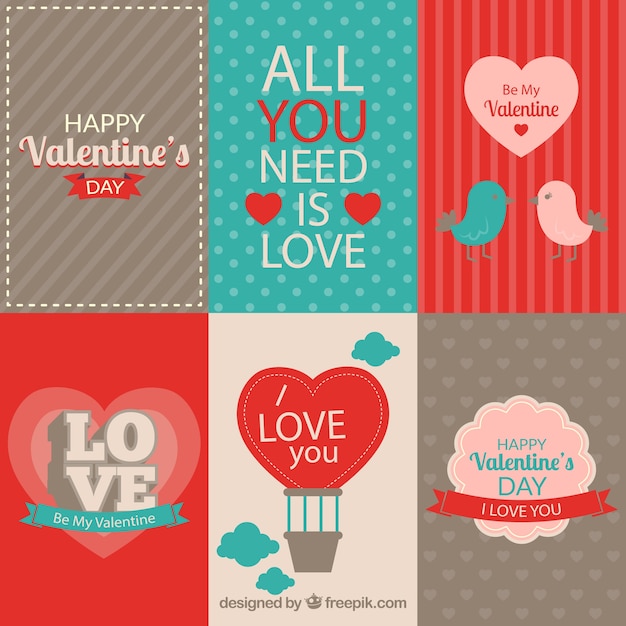 Free vector retro valentines day labels pack
