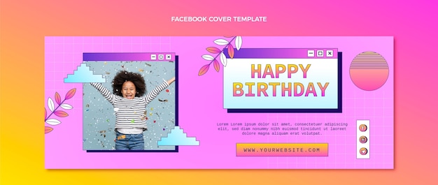 無料ベクター レトロなヴェイパーウェイヴの誕生日のfacebookカバー