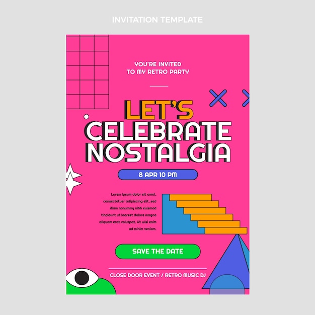 Vettore gratuito modello di invito per una festa in discoteca retrò vaporwave