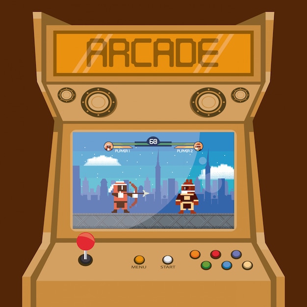 レトロなビデオゲームアーケードマシンカード プレミアムベクター レトロなビデオゲームアーケードマシンカード プレミアムベクター