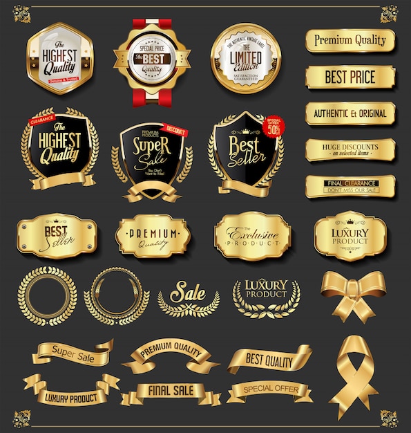 Retro vintage golden badges and labels collection