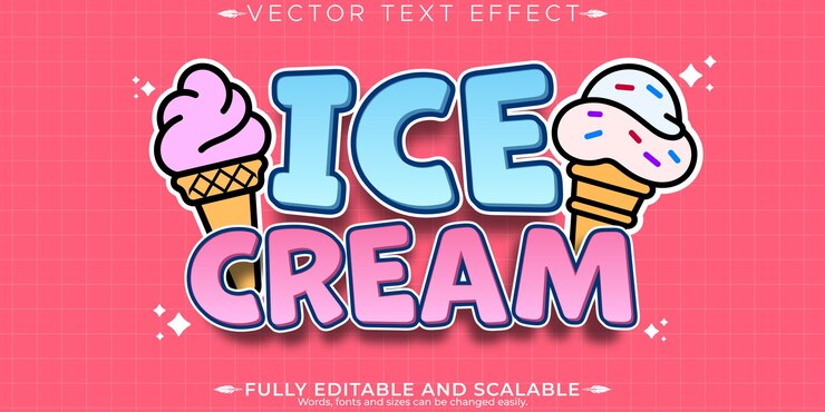 무료 Vector 레트로 빈티지 아이스크림 텍스트 효과 편집 가능한 70년대와 80년대 텍스트 스타일