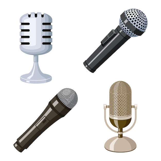 Retro and vintage microphone icons set.