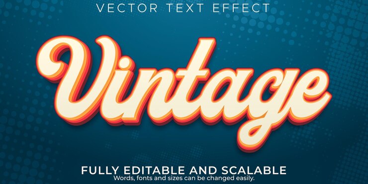 무료 Vector 레트로, 빈티지 텍스트 효과, 편집 가능한 70년대 및 80년대 텍스트 스타일