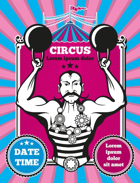 Retro vintage vector circus poster. Poster vintage circus, design banner circus show, event circus performance illustration