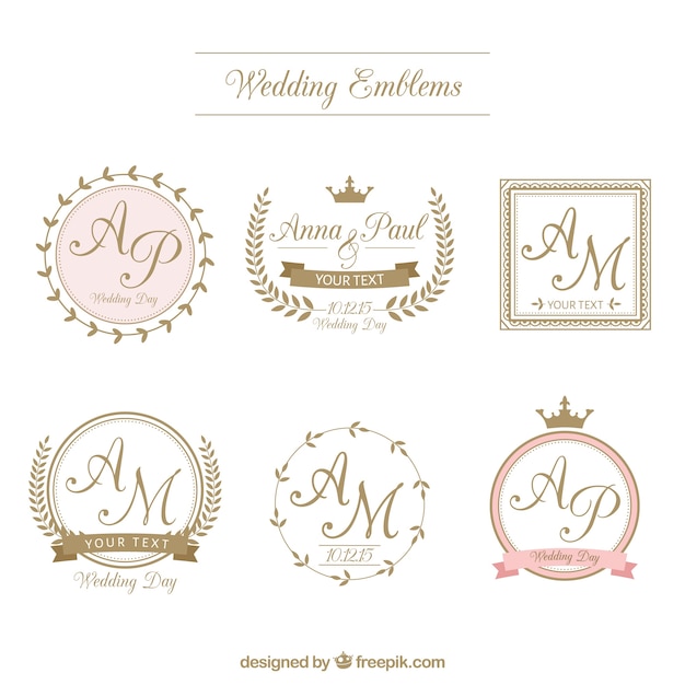 Retro wedding badges in ornamental style