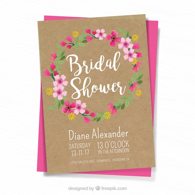 Free vector retro wedding card with floral wreath