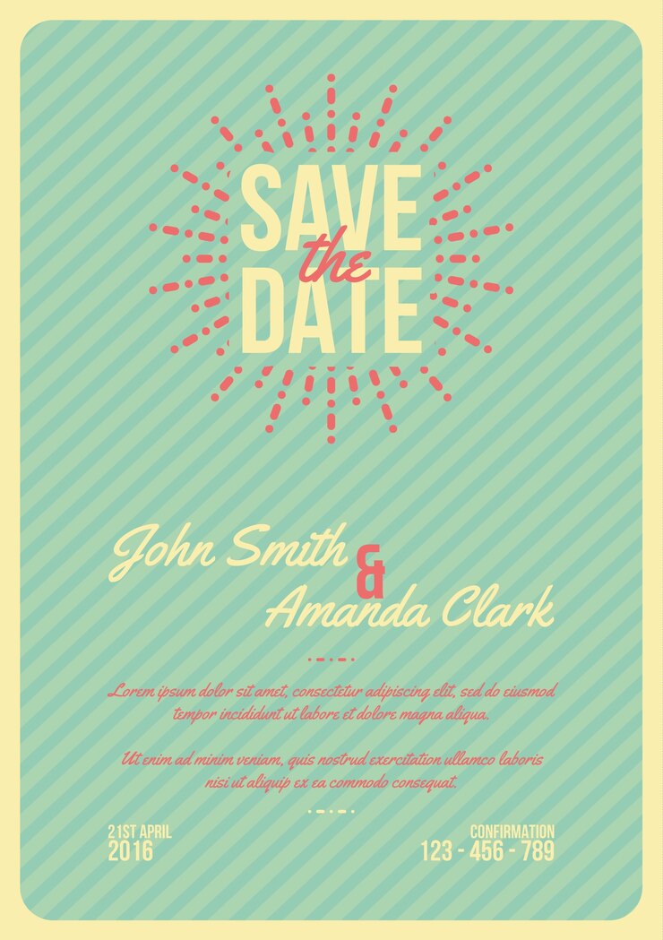 Free Vector  retro wedding card with stripes