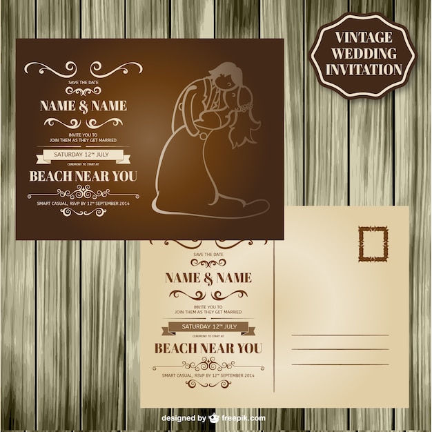 Free vector retro wedding card wood design
