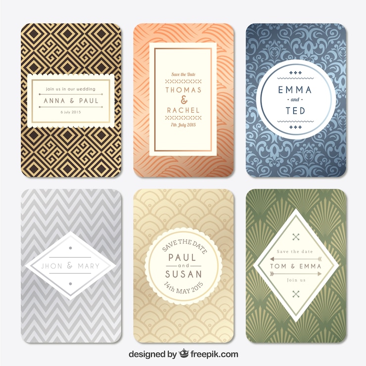 Free Vector retro wedding cards collection