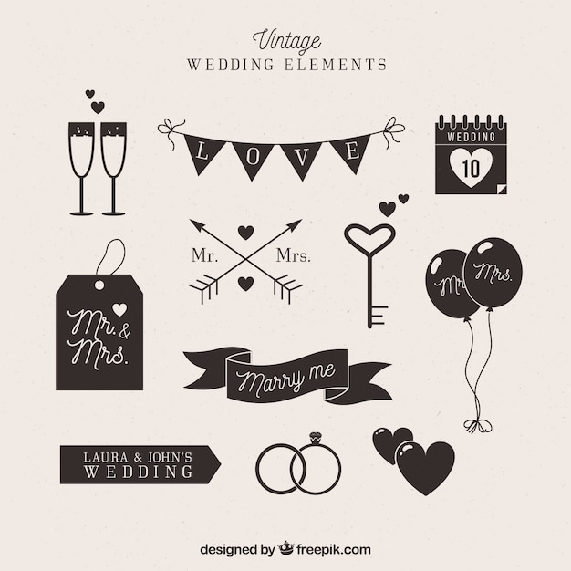 Retro Wedding Elements for Free Vector Download