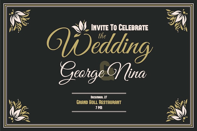 無料ベクター レトロな結婚式の招待状のデザイン