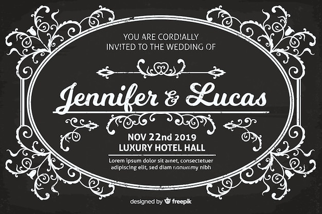 Retro wedding invitation template on blackboard