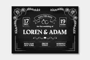 Free vector retro wedding invitation template on blackboard