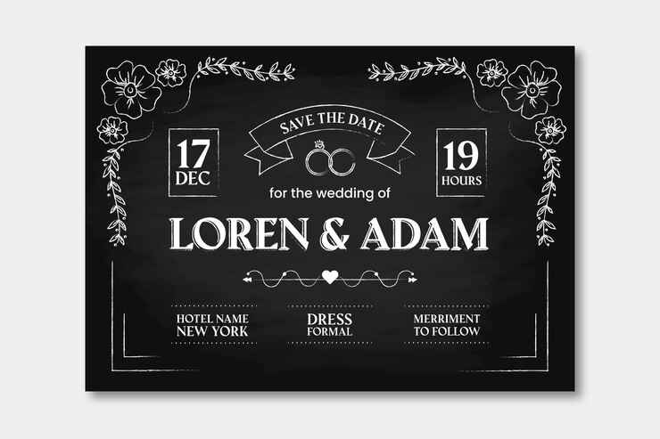 Free Vector retro wedding invitation template on blackboard