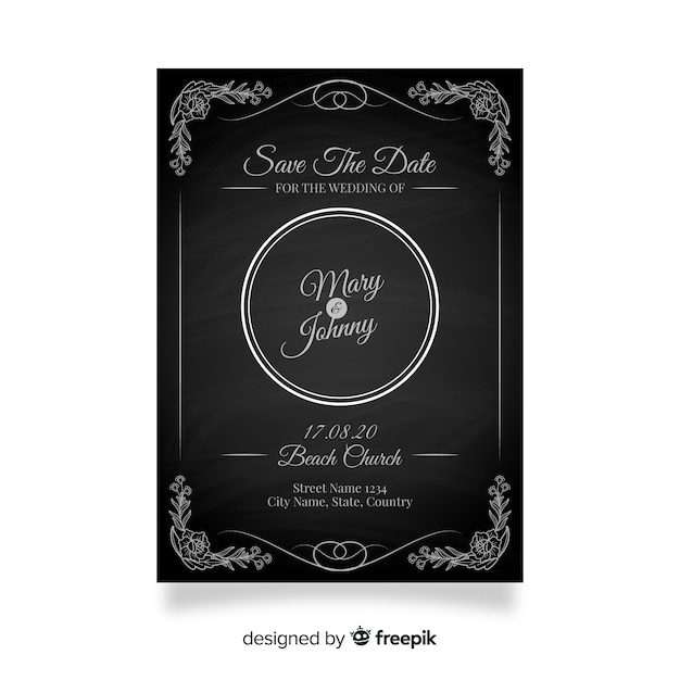 Free vector retro wedding invitation template on blackboard