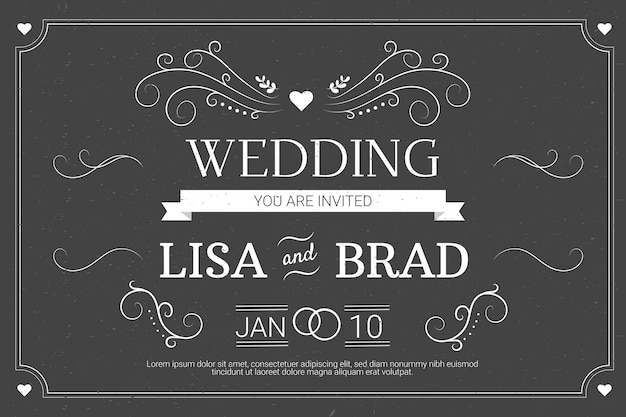 Free vector retro wedding invitation template on blackboard