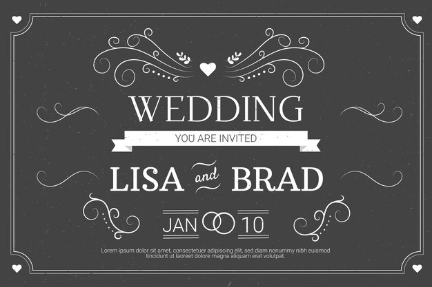 Retro wedding invitation template on blackboard