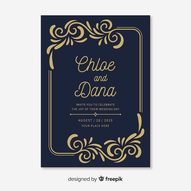 Retro wedding invitation template