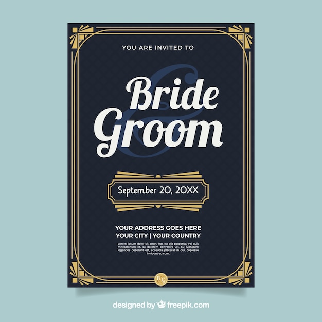 Free vector retro wedding invitation template