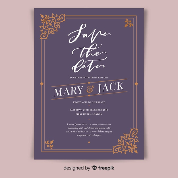 Retro wedding invitation template