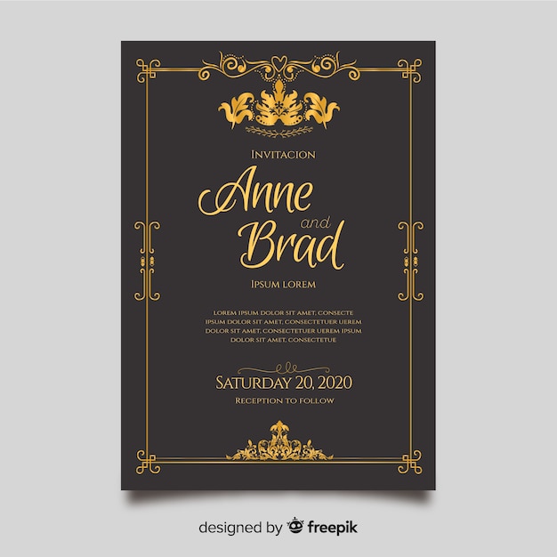 Free vector retro wedding invitation template