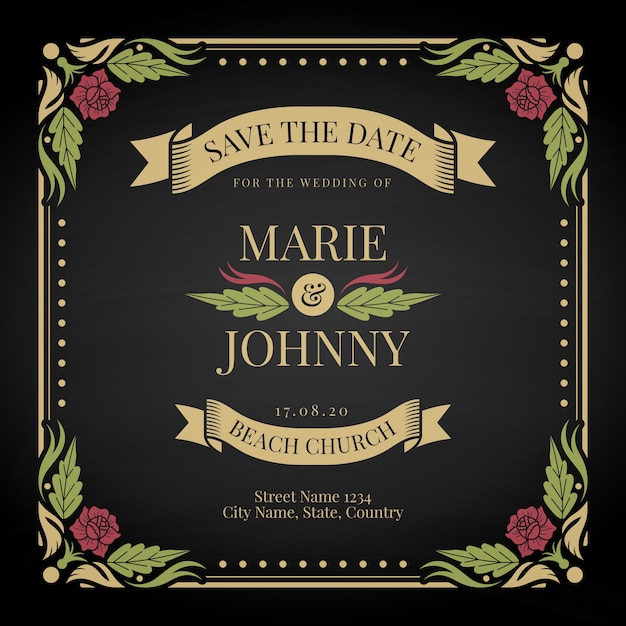 Free vector retro wedding invitation template