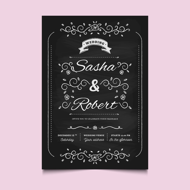 Free vector retro wedding invitation template