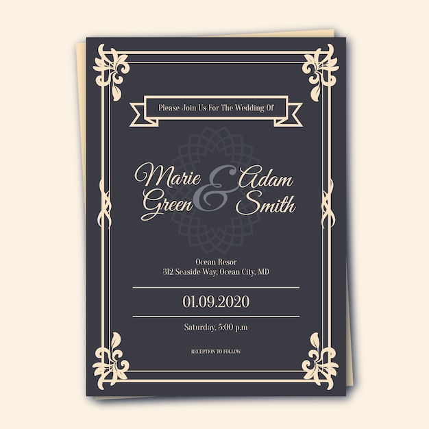 Бесплатное векторное изображение Шаблон приглашения на свадьбу в стиле ретро