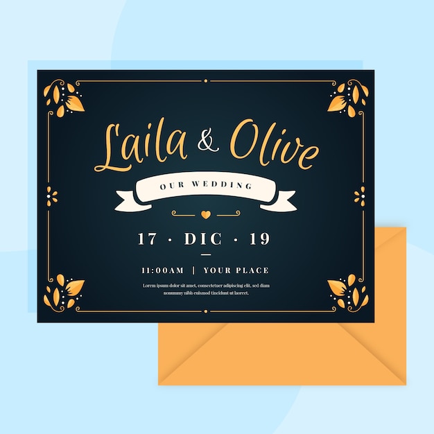 Free vector retro wedding invitation with lovely lettering