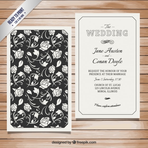 Free vector retro wedding invitation with roses