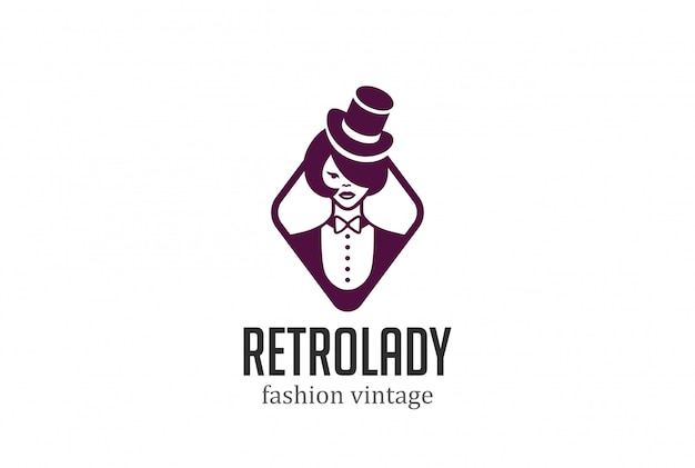 Retro Woman in Hat Logo vector vintage icon.