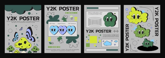 무료 벡터 레트로 y2k 또는 그루비 스타일의 포스터 디자인 레이아웃