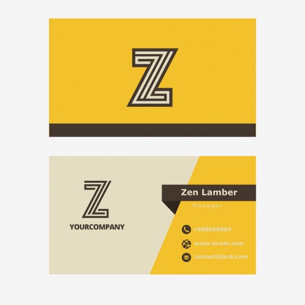 Free vector retro yellow business card with z letter