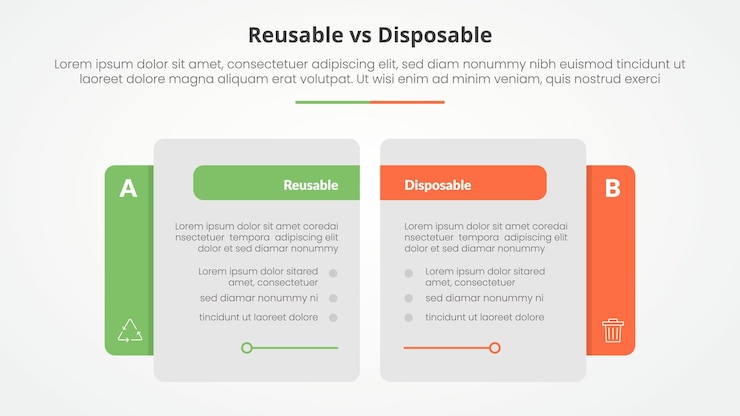 reusable vs disposable comparison opposite infographic concept for slide presentation with creative big table side with flat style