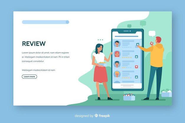 Review concept landing page flat design