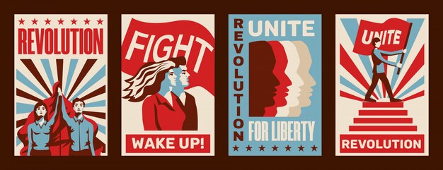 Революция 4 продвигает конструктивистские плакаты с призывом к забастовке бороться за единство