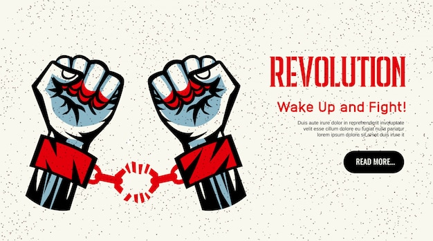 Revolution propagating website homepage constructivist vintage style design with broken handcuff fight for freedom concept – Free Vector Download