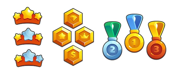 Бесплатное векторное изображение Награды и трофеи за три ранга игрового уровня