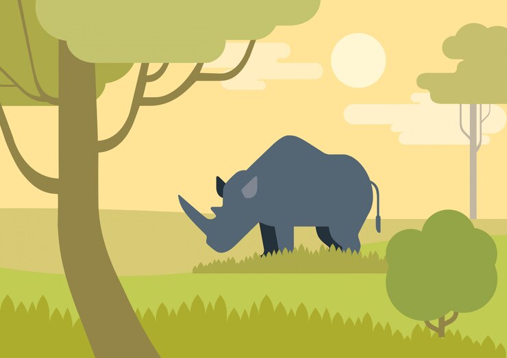 Free Vector rhino flat cartoon in savanna