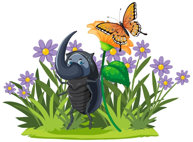 Rhinoceros beetle and butterfly friends