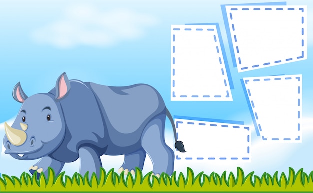 Free vector a rhinoceros on note template