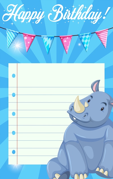 Free vector rhinoceros on note template