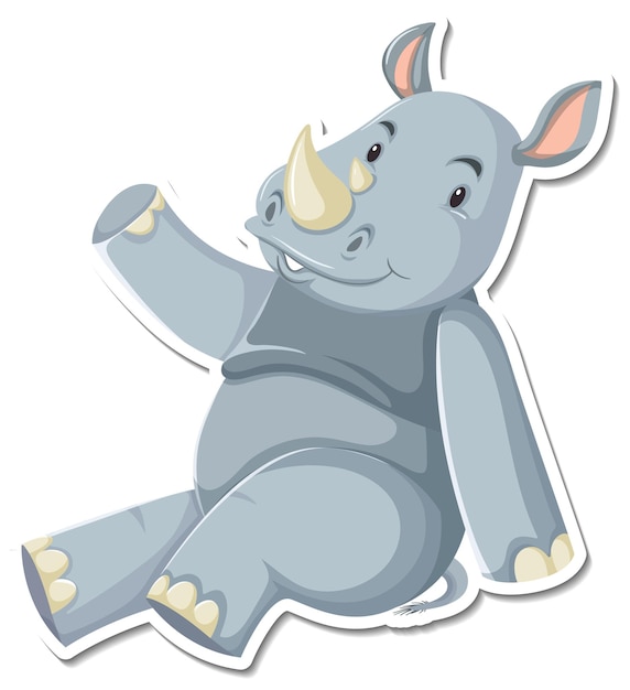 Free vector rhinoceros sitting cartoon character sticker