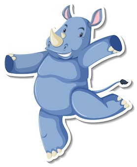 Adesivo personaggio dei cartoni animati in piedi di rinoceronte Vettore gratuito