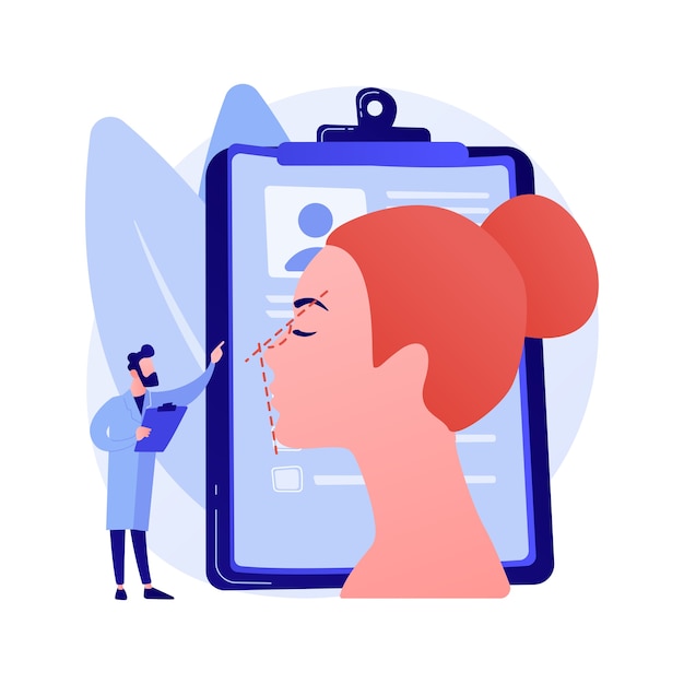 Free vector rhinoplasty abstract concept vector illustration. nose correction procedure, non-surgical rhinoplasty, changes shape of nose, respiratory problems, aesthetic reshaping risks abstract metaphor.