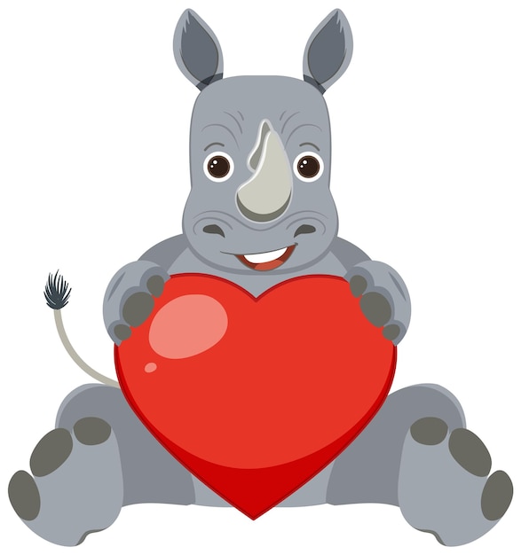 Носорог держит сердце в мультяшном стиле