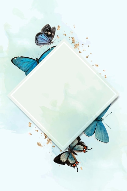 Free vector rhombus frame with blue butterflies