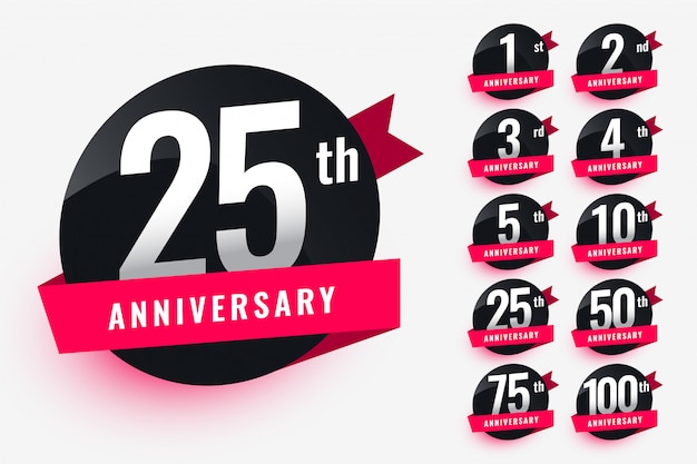 Free vector ribbon anniversary labels set design